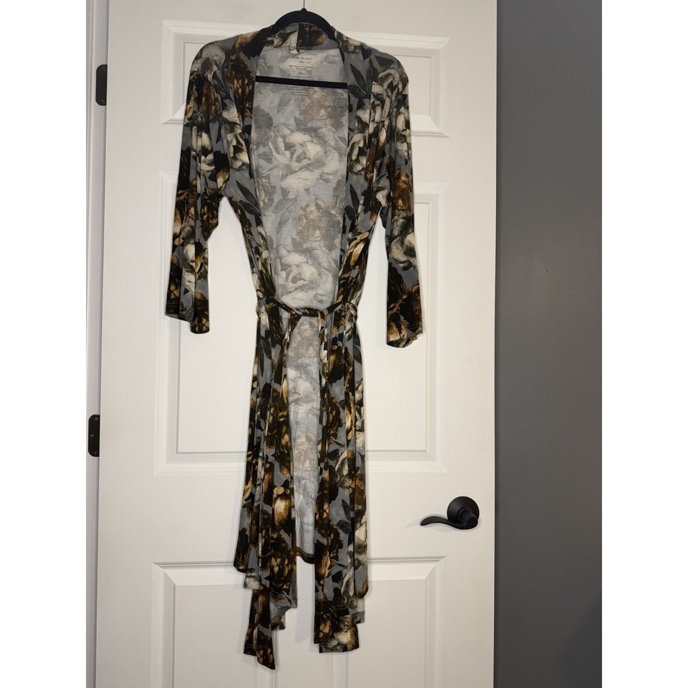 Posh Peanut Lounge Robe With Belt 2xl Blue Brown Cream Floral